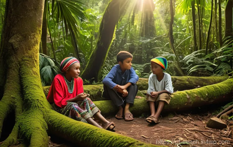 자연 연결 교육 프로그램에서의 문화적 접근 - **Prompt 1: Ancestral Wisdom in the Atlantic Forest**
    A vibrant, sun-dappled scene depicting a g...