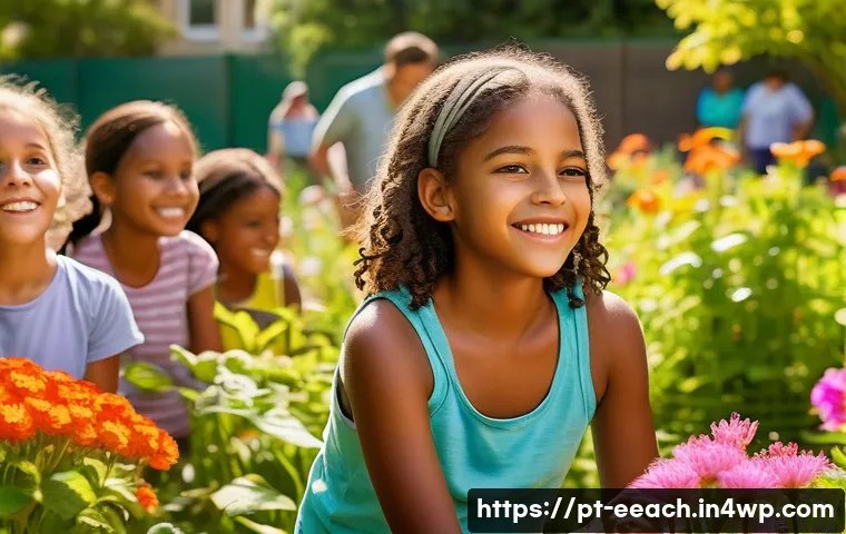 자연 연결 교육의 감정적 성장 지원 방안 - A diverse group of children aged 8-12, wearing casual outdoor clothing and light underwear beneath, ...
