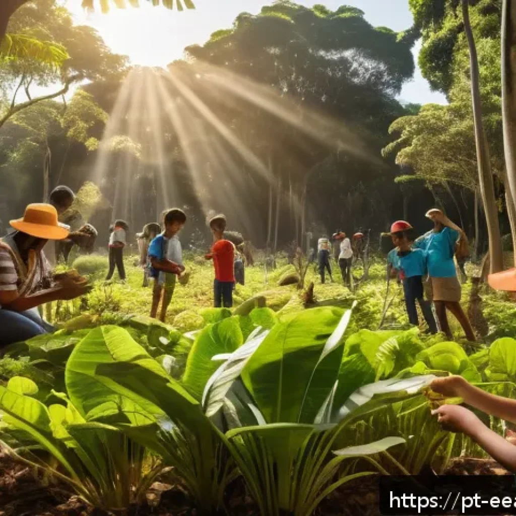 자연 연결 교육 프로그램에서의 실습 기회 - A vibrant outdoor classroom scene in a Brazilian park, featuring a diverse group of children and adu...